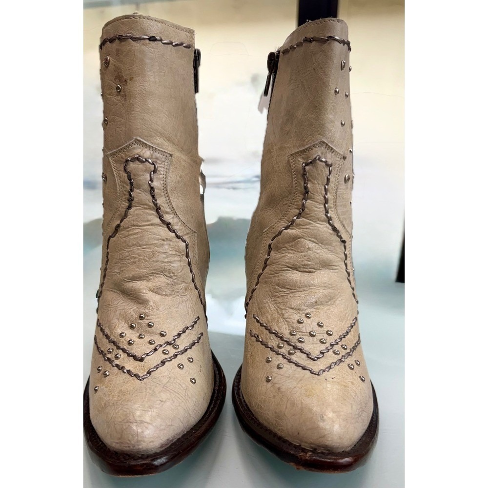 Corral Women's 7.5 M Tan Leather Western Booties Studded Cutout Side Zip